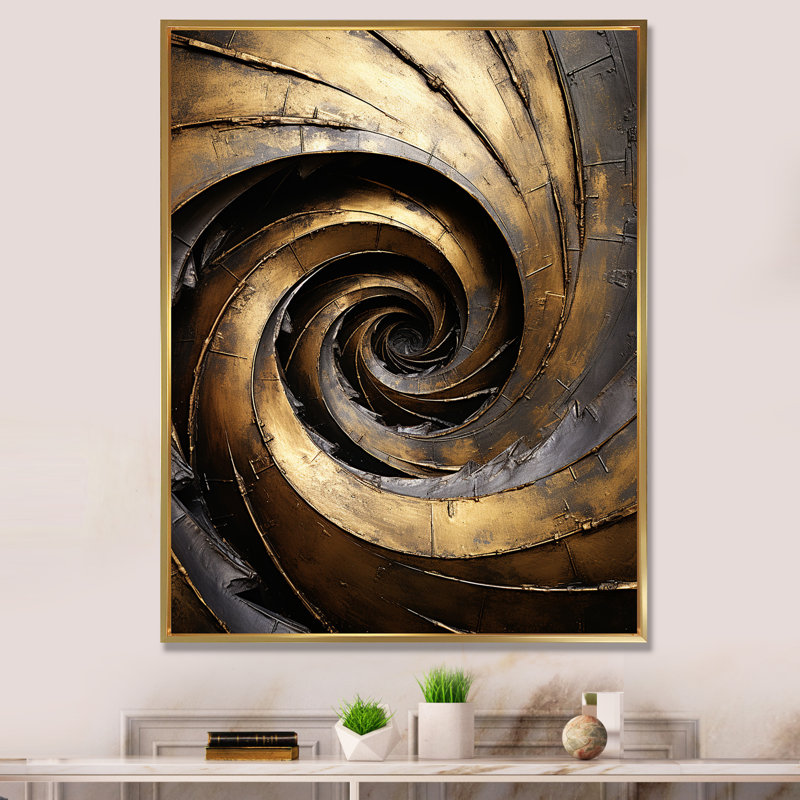 «Pugh - Abstract Spirals», reproduction sur toile, Toile avec cadre flottant or, H 32 po x l 16 po x P 1 po