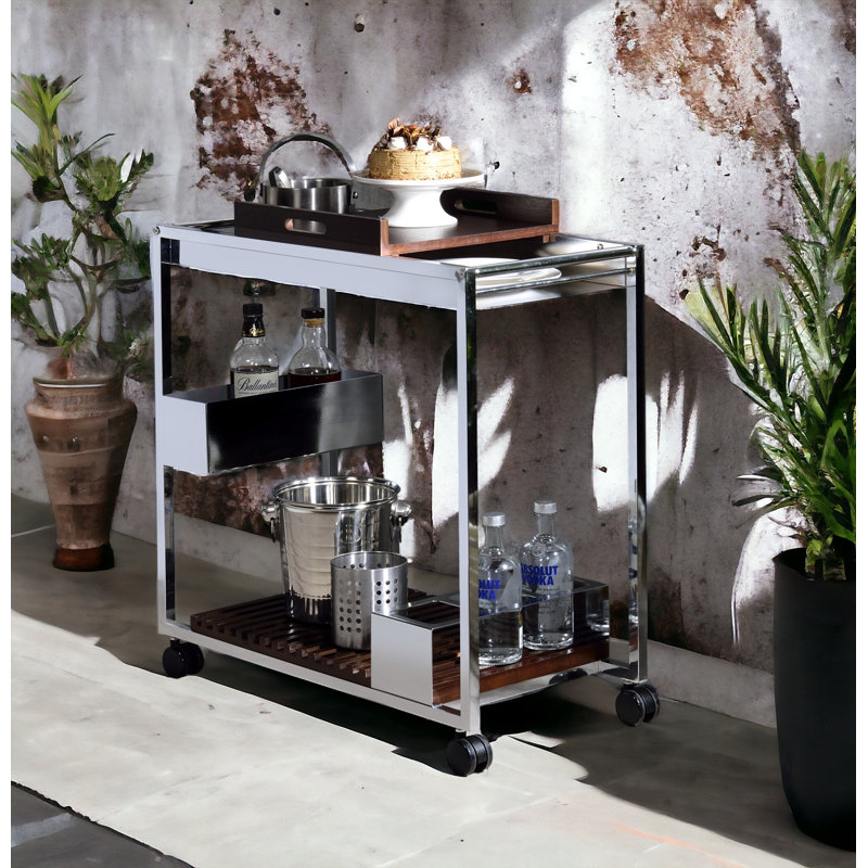 Myersville Rectangular Bar Cart in Chrome