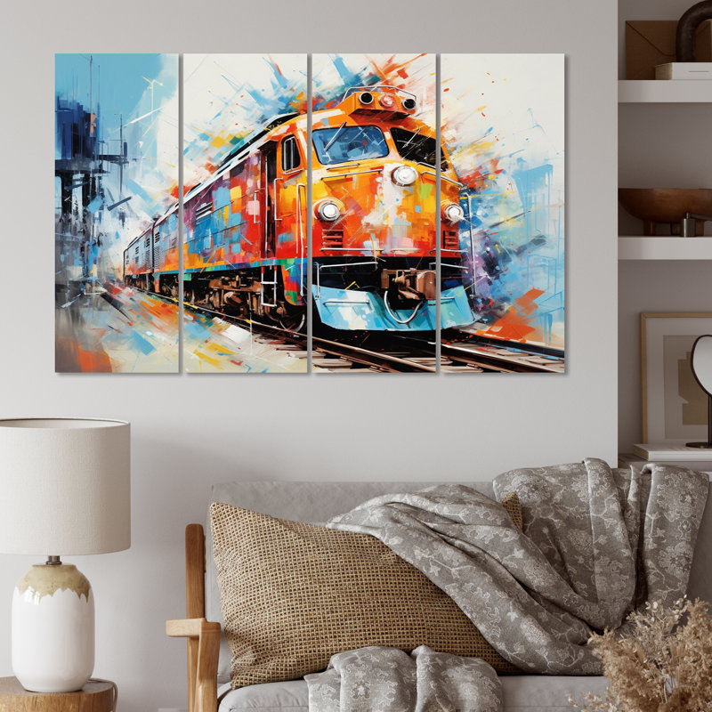 «Abstract Train Vibrant Rails On Canvas», reproduction de 4 pièces