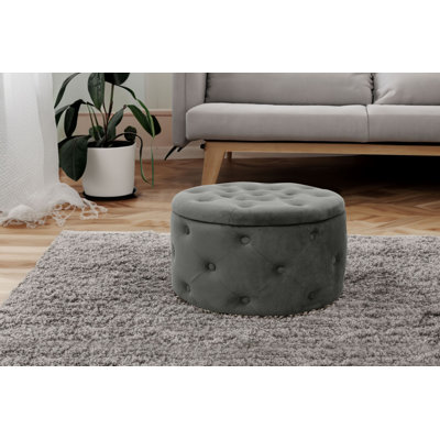 55cm Wide Velvet Tufted Circle Pouffe Ottoman with Storage