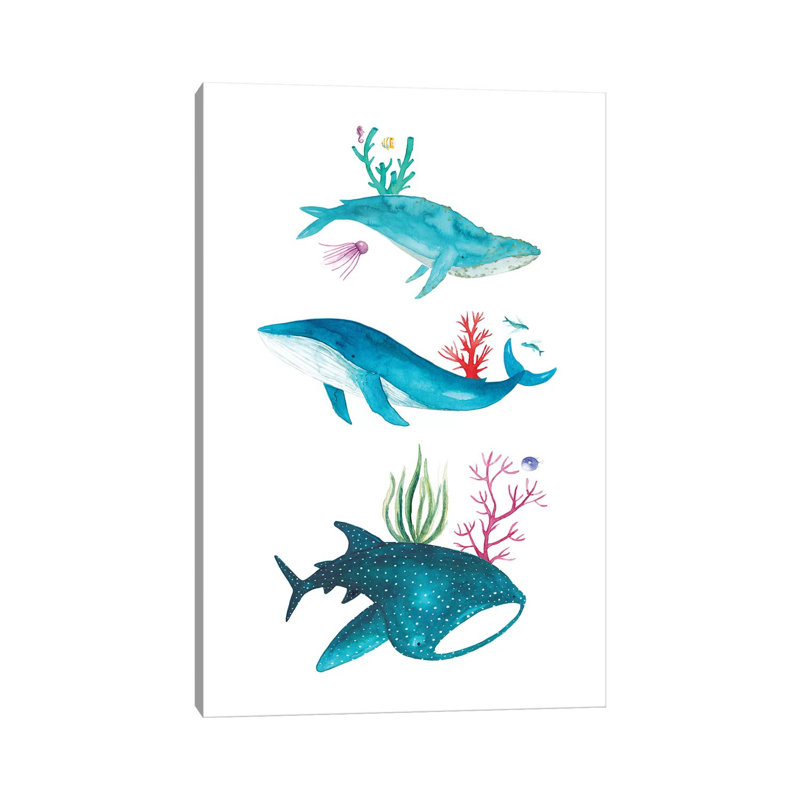 Créatures de l'océan - impression, Toile tendue, Pas de tapis, H 26 po x l 18 po x 1,5 po
