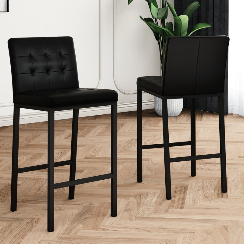 Tabouret de bar en polyuréthane noir avec structure en métal, siège en éponge épais pour le confort, convient au restaurant et au bar, 2 pieds robustes pour chaise haute, 2 comptoirs