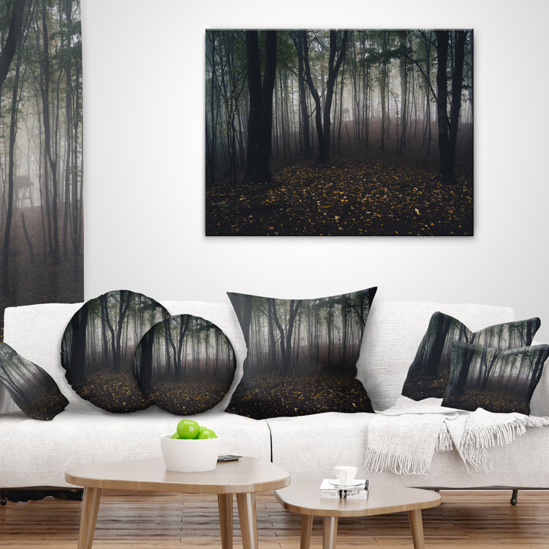 Coussin forêt sauvage dark effrayant éclairé misty, 16 po x 1 po, Coussin décoratif