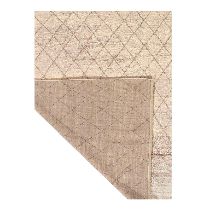 Tapis ivoire marocain moderne en laine noué à la main, Rectangle 6 pi 2 po x 9 pi