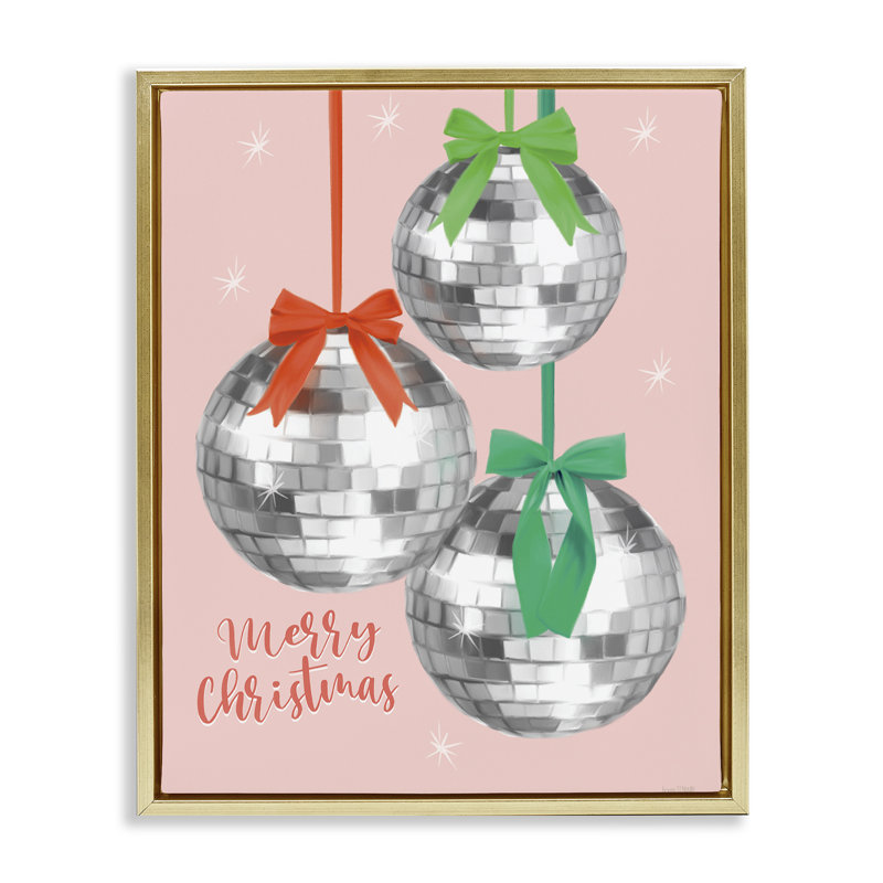 «Merry Christmas Disco Balls», art mural encadré par Floater, H 31 po x l 25 po, Cadre flottant métallique doré