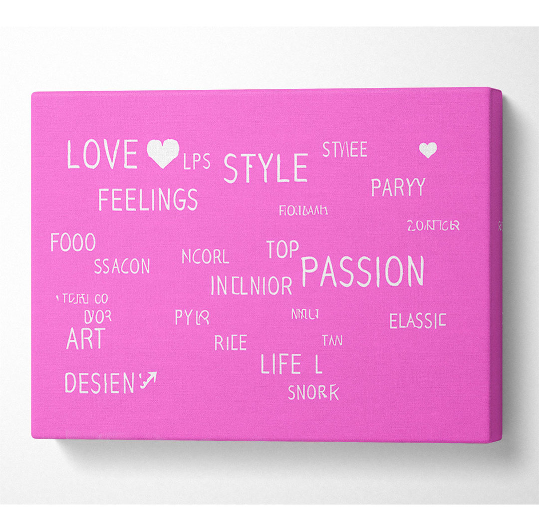 Love Quote Love Life Vivid Pink - Wrapped Canvas Typography