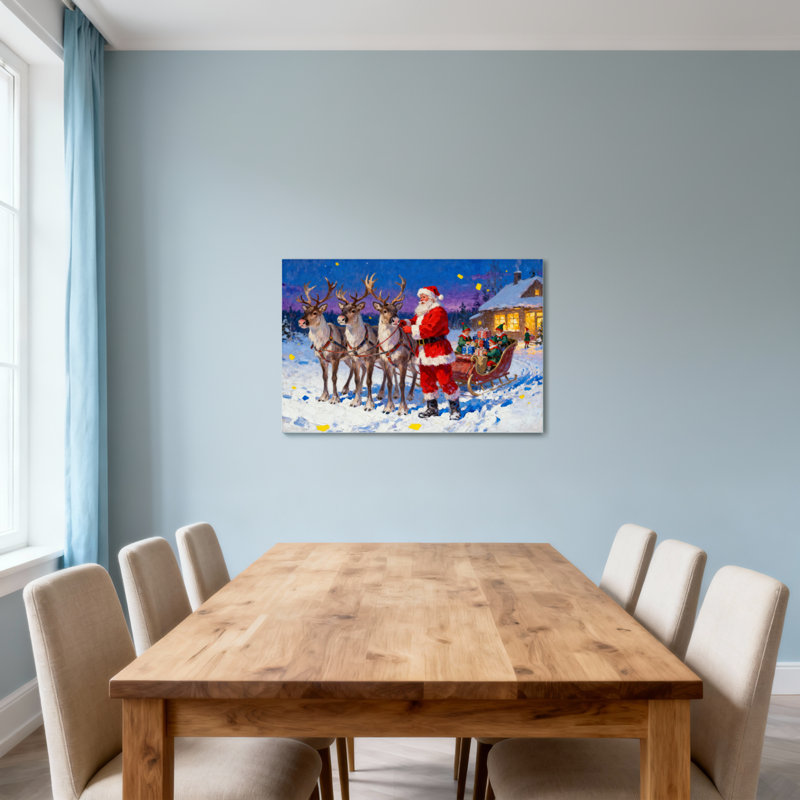 Noël, père Noël, renne, traîneau, scène d'hiver, maison de Noël, H 16 po x l 24 po