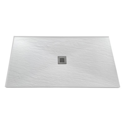 Receveur de douche d'angle Streamline GSRB-666-656 de 152,4 cm x 81,3 cm en surface solide blanc mat avec bonde centrale