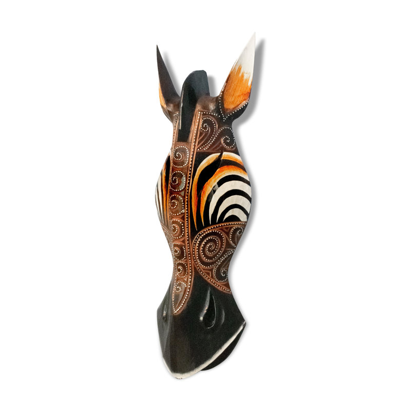 Masque de girafe africain tribal en bois sculpté à la main sur plaque murale, H 12 po x l 5 po x P 1,50 po