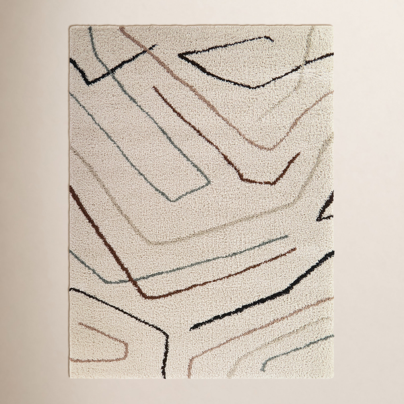 Cream Modern Abstract Shag Rug, Rectangle 7'10.5" x 10'0.1"