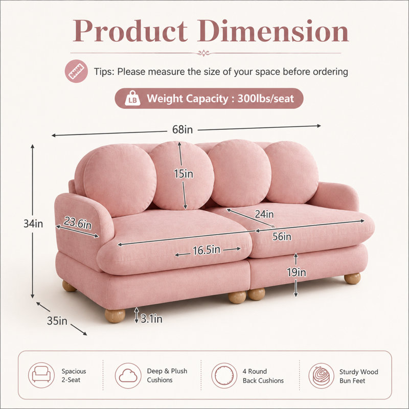 Canapé en chenille Veloria Comfy, Rose