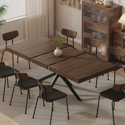 Averni 55.1”-70.7”W Extendable  Rectangular Dining Table with Metal Leg For 6-8 Seat