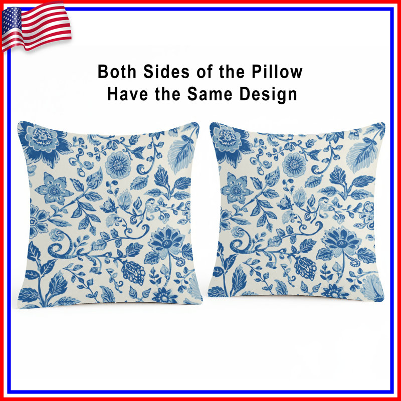Coussins floraux bleus à double face, 20 x 20 pouces