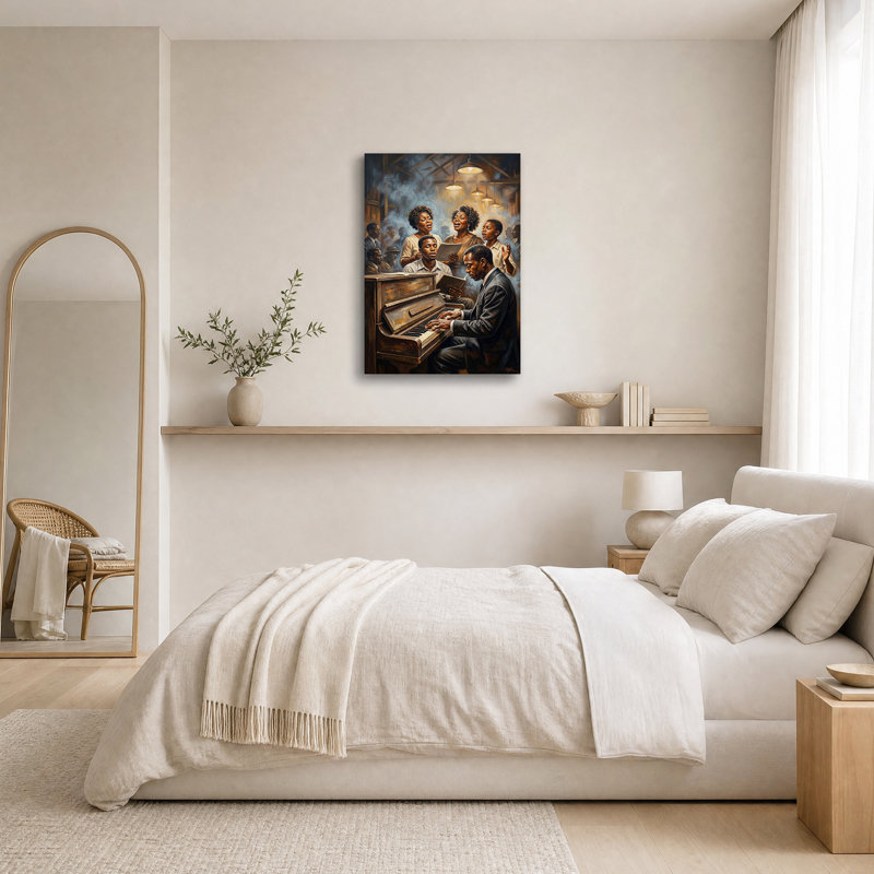 «African American Choir Singing at Upright Piano», art mural sur toile, H 36 po x l 24 po