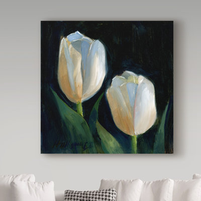 Galan 'White Tulips Black' Acrylic Painting Print on Wrapped Canvas