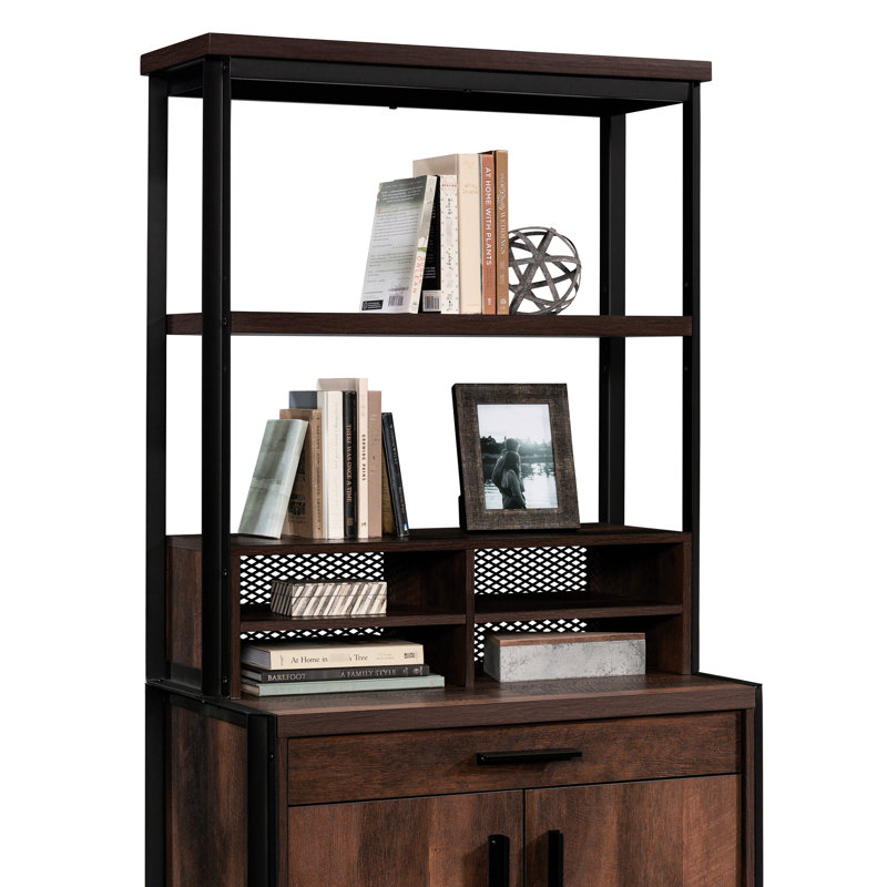 Brun avec tablettes ouvertes, réglable pour une utilisation et une décoration de bureau, style rustique moderne, assemblage facile