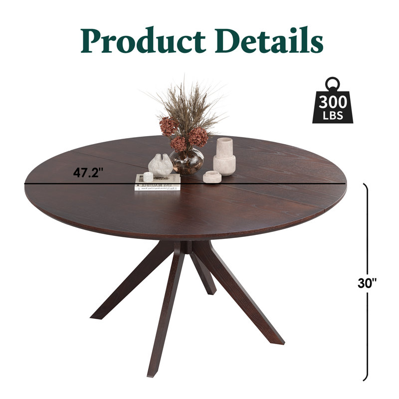47.2" Solid Wood Round Dining Kitchen Table