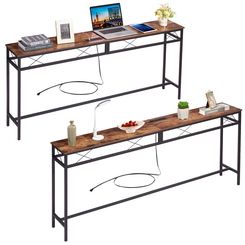 Console Ramsdell avec prises intégrées, Brun, H 31,5 po x l 71 po x P 11,8 po