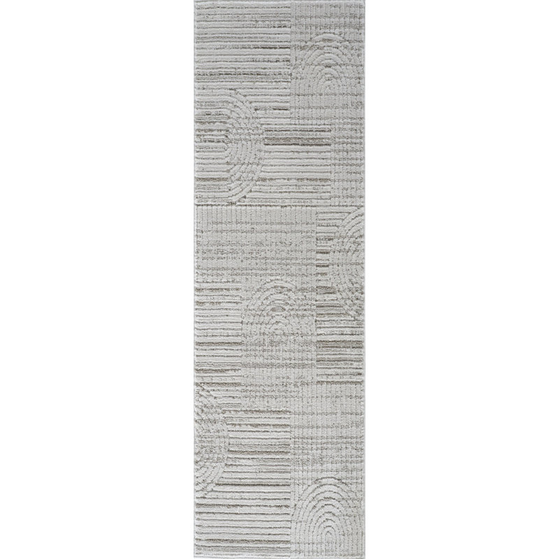8' Gray And Ivory Abstract Distressed Runner Rug