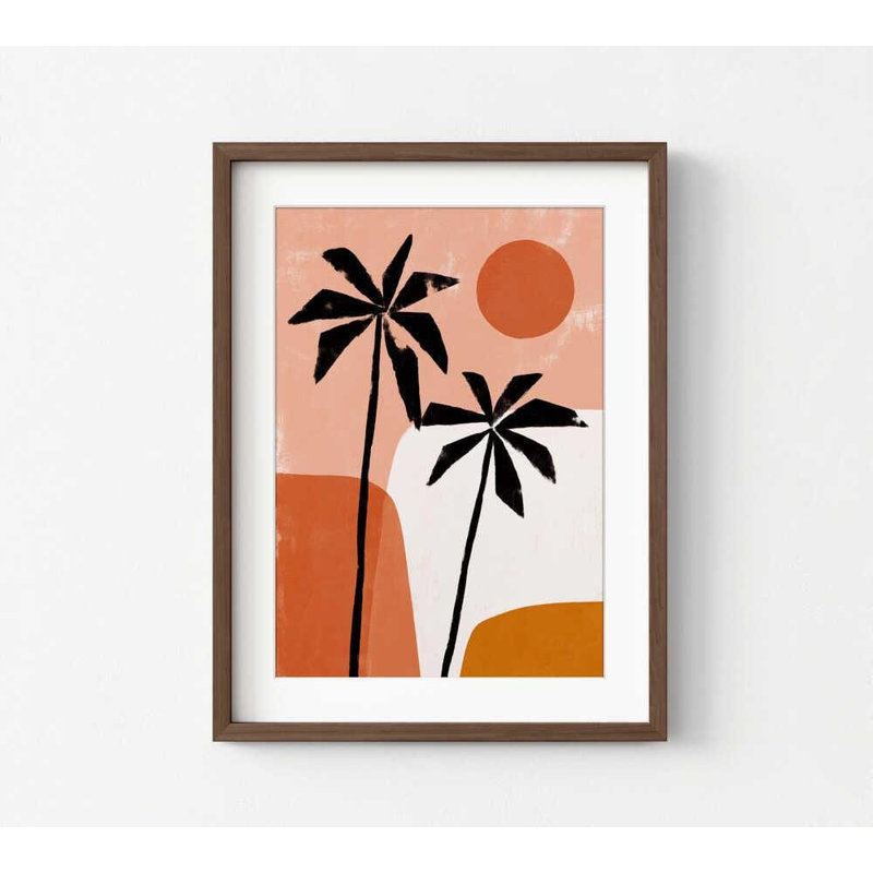 Impression de palmier tropical - prêt à accrocher avec options de cadre, H 36 po x l 48 po, Brun