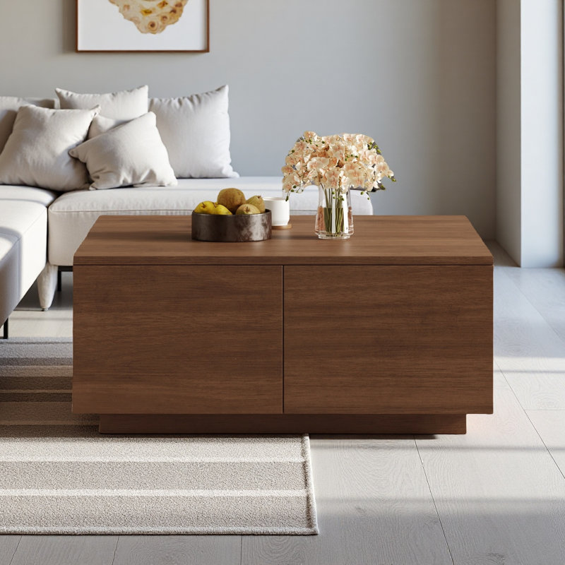 33.25" Square Coffee Table With 4 Drawers, Walnut
