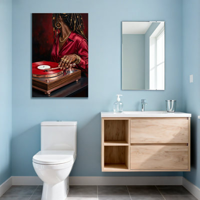 Fashion Woman With Dreads Playing Red Vinyl Record