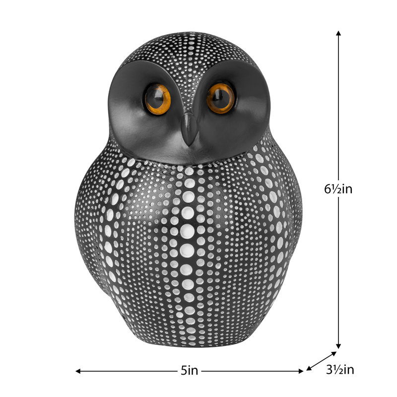  Helmville Dotted Black Owl Sculpture For Home Decor, Black