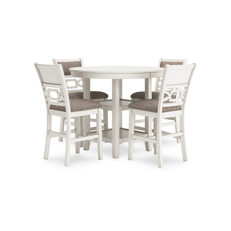 Ensemble de table de salle à manger à hauteur de comptoir 5 pièces Berg, bois, chaises rembourrées, Gray, White