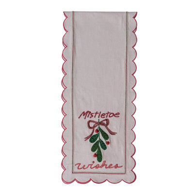 Scalloped Cotton Table Runner in Mistletoe Print