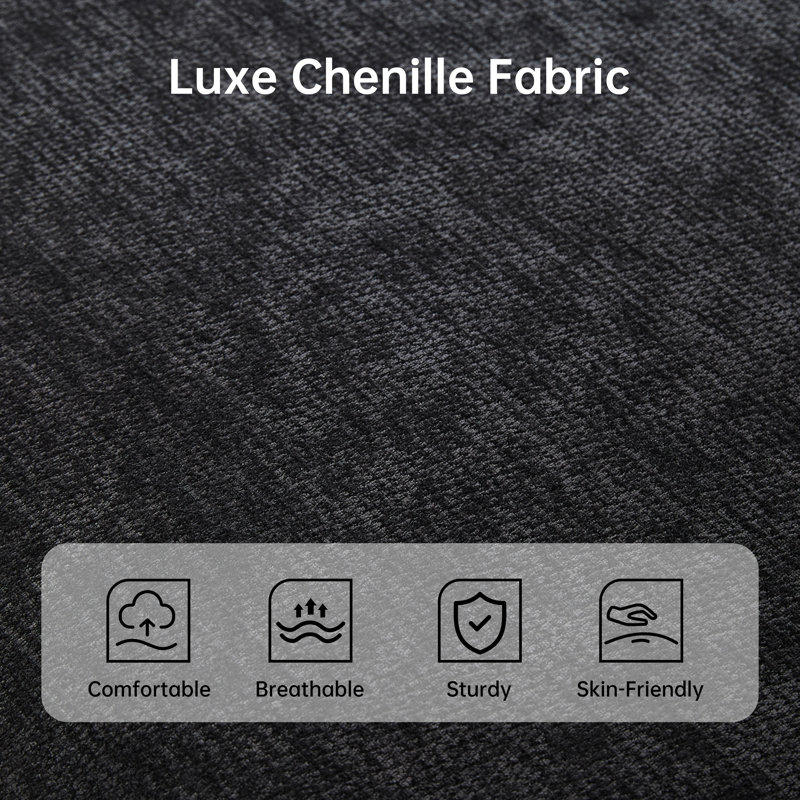 Upholstered Chenille Sofa with Ottoman, Black Chenille