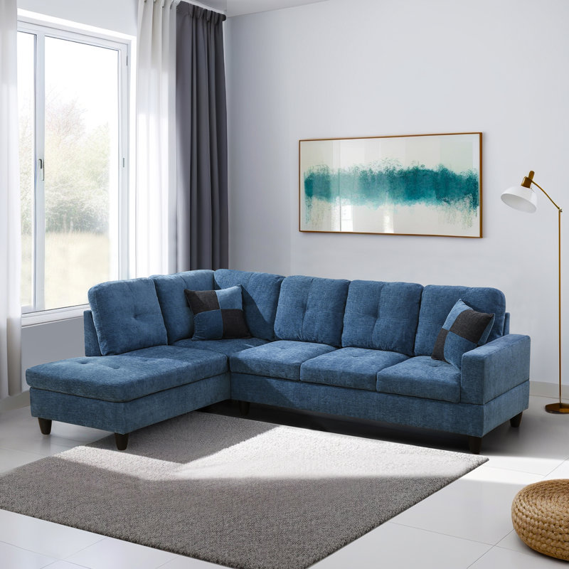 Milovan Velvet L-Shaped Sectional Left Hand Facing, Blue Velvet