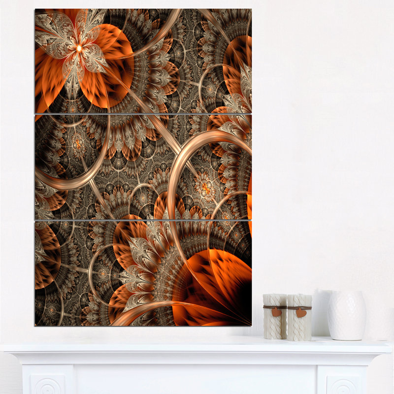 Fleur brune, reproduction d’art sur toile tendue, ensemble de 3 impressions numériques orange