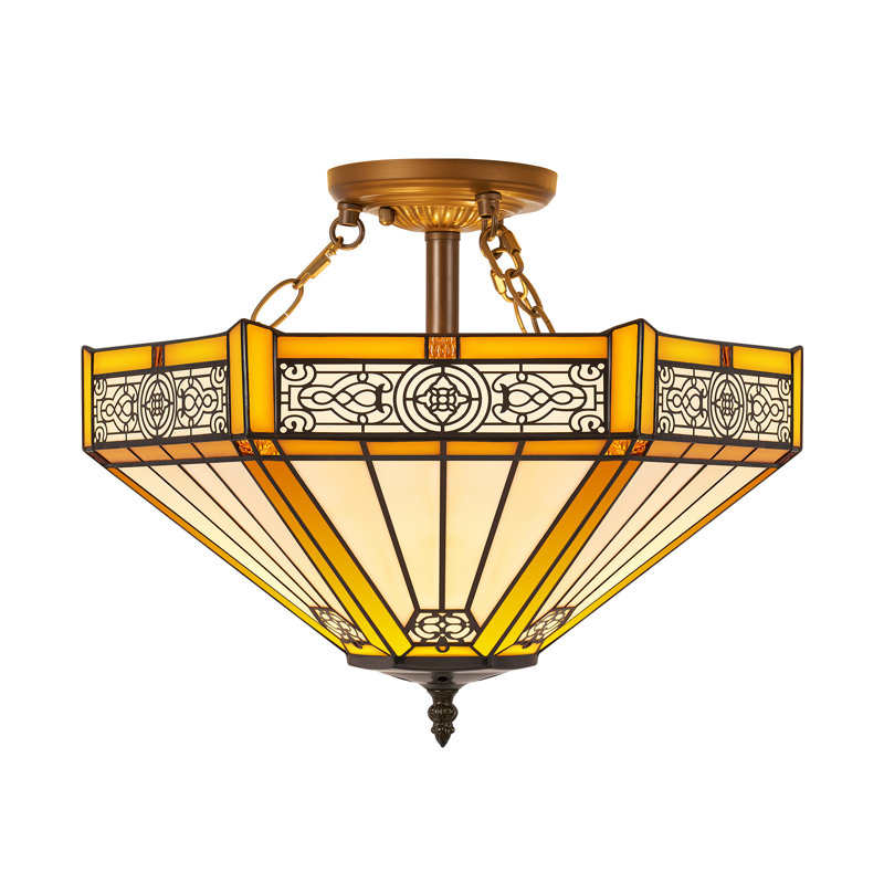 Home Stained Glass Ceiling Lighting, 16 Inch Decorative Shade, E26 Mount with 2 Bulbs, Easy Installation for Corridor & Living Room