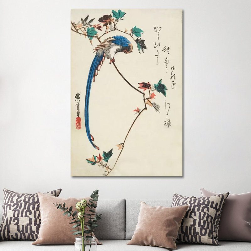Blue Magpie On Maple Branch by Utagawa Hiroshige - Wrapped Canvas Print, 152.5 cm H x 101.5 cm W