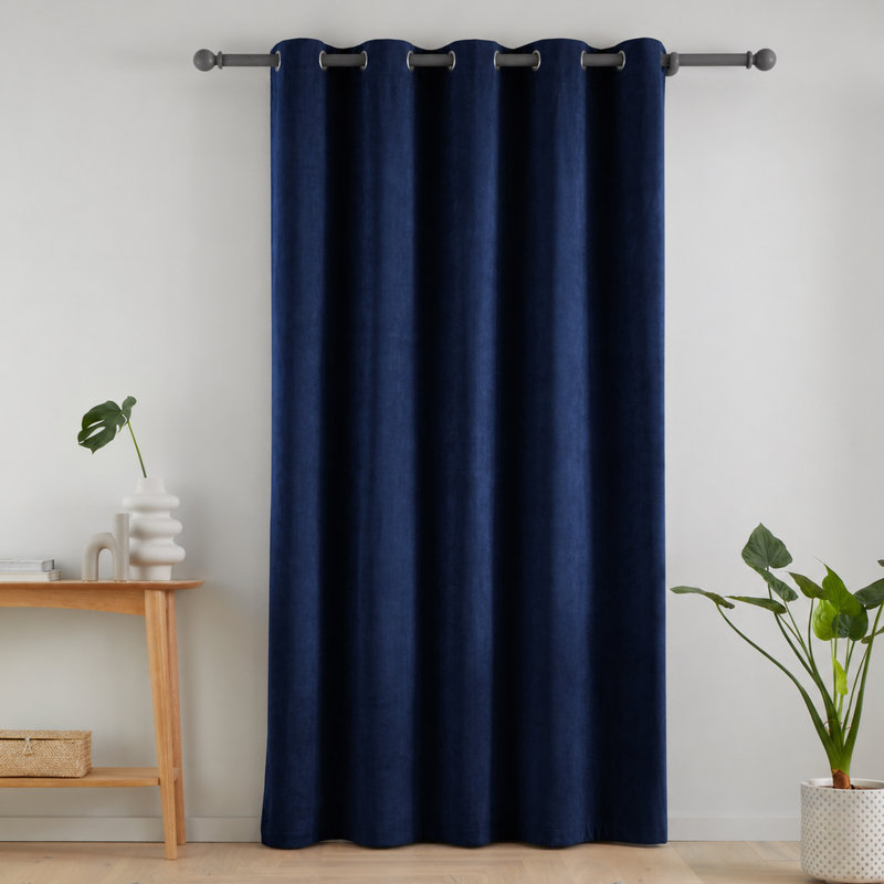 Super Thermal Blackout Matt Velour Eyelet Door Panel, Navy Blue, 66x84 Inch