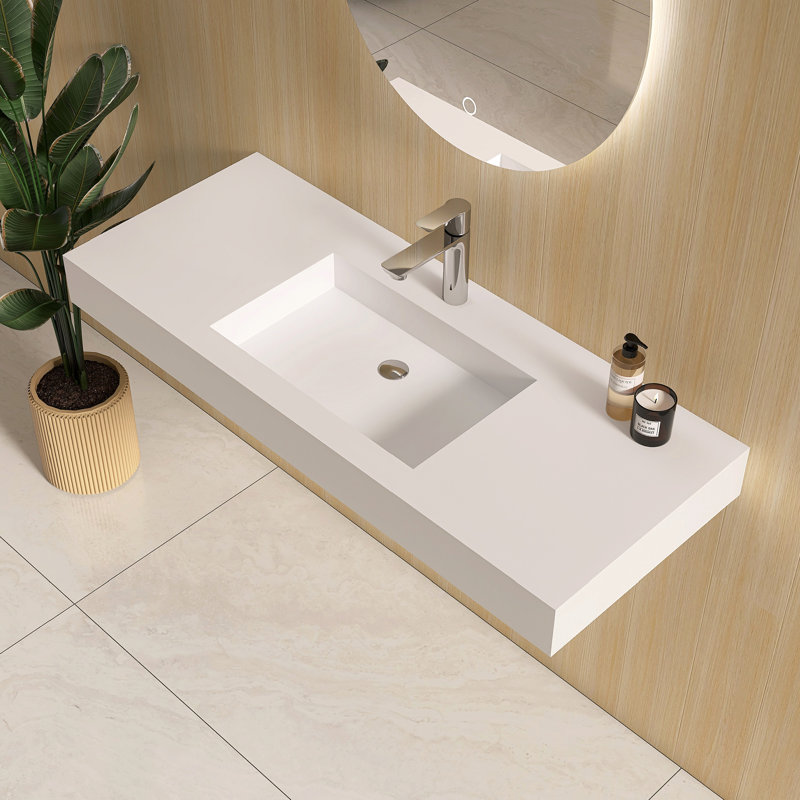 Lavabo de salle de bain mural 47 "à surface solide, Blanc