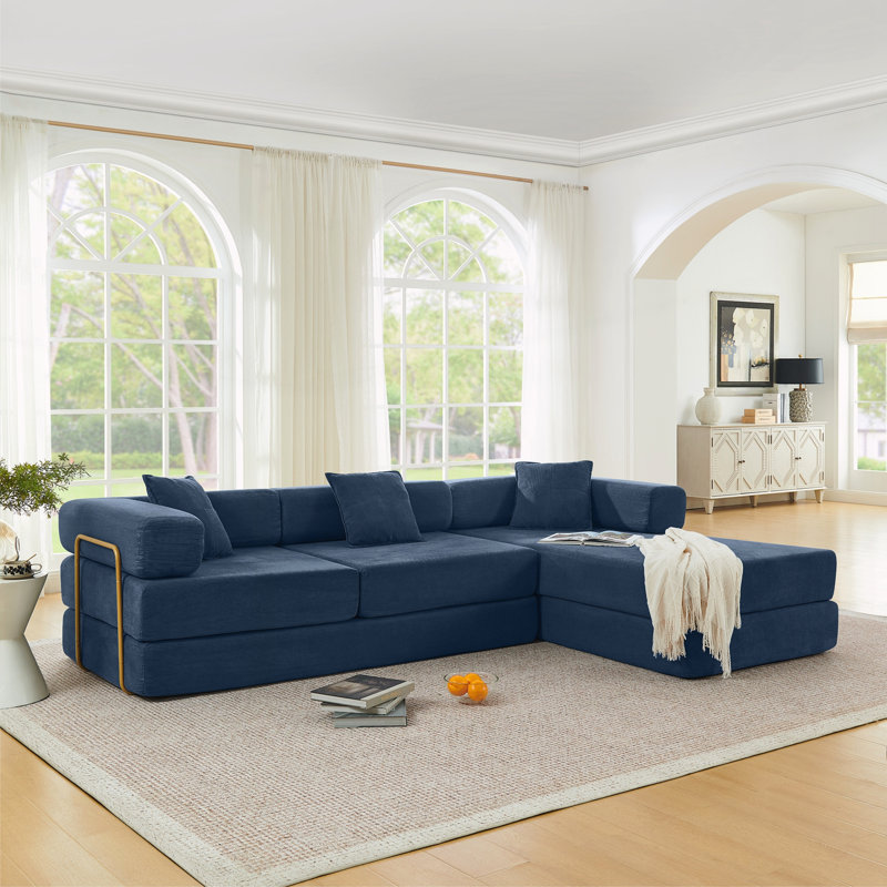 Canapé modulaire 108 po avec méridienne en L 108 po, Bleu