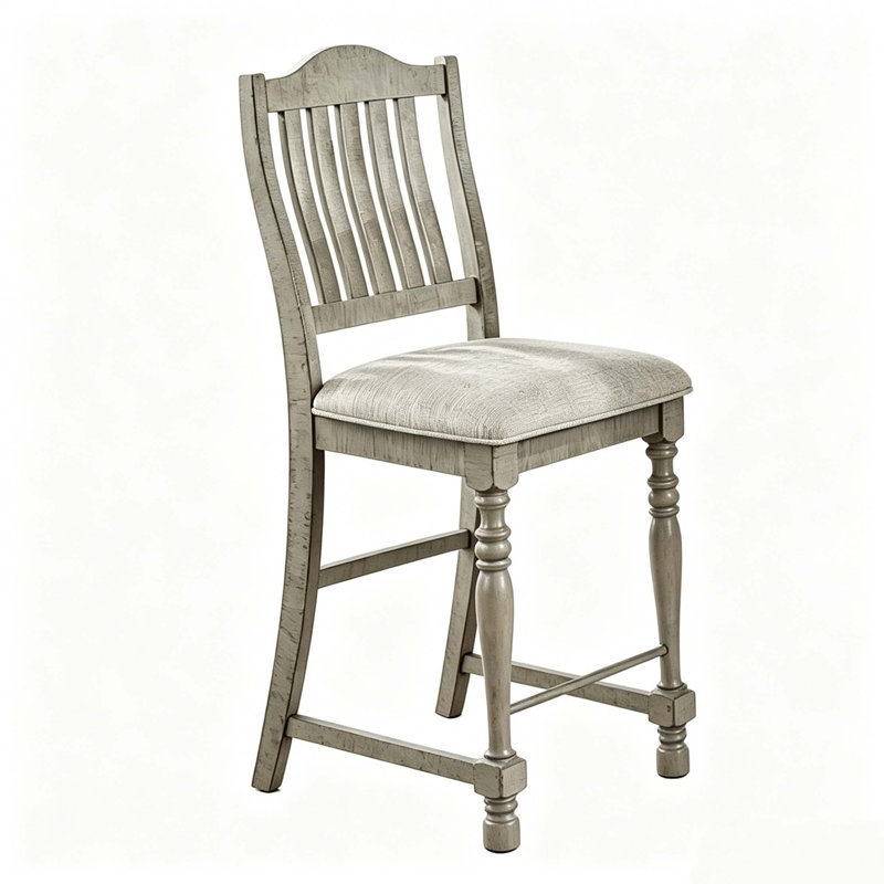 Chaises de salle à manger rembourrées à hauteur de comptoir avec structure en bois massif et dossier à lattes