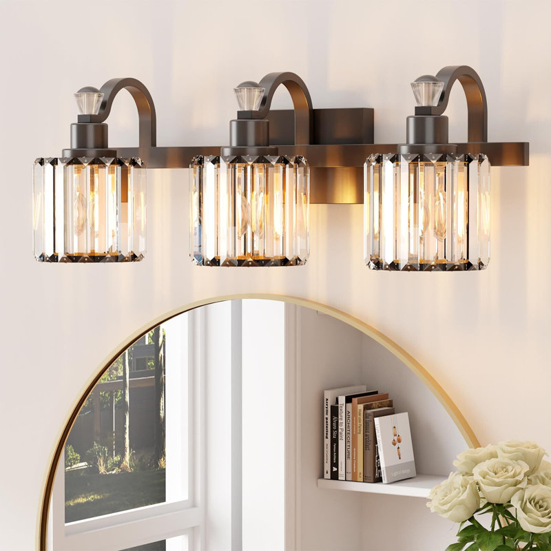 Éclairage pour meuble-lavabo en cristal 3 lumières, Noir, noir, noir, noir