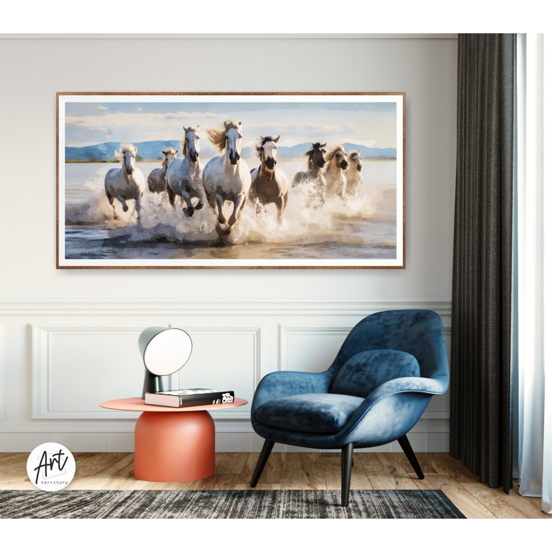 Impression horizontale de chevaux aquarelle, décor de ferme, art mural très grand, toile, H 16 po x l 32 po x P 1,5 po