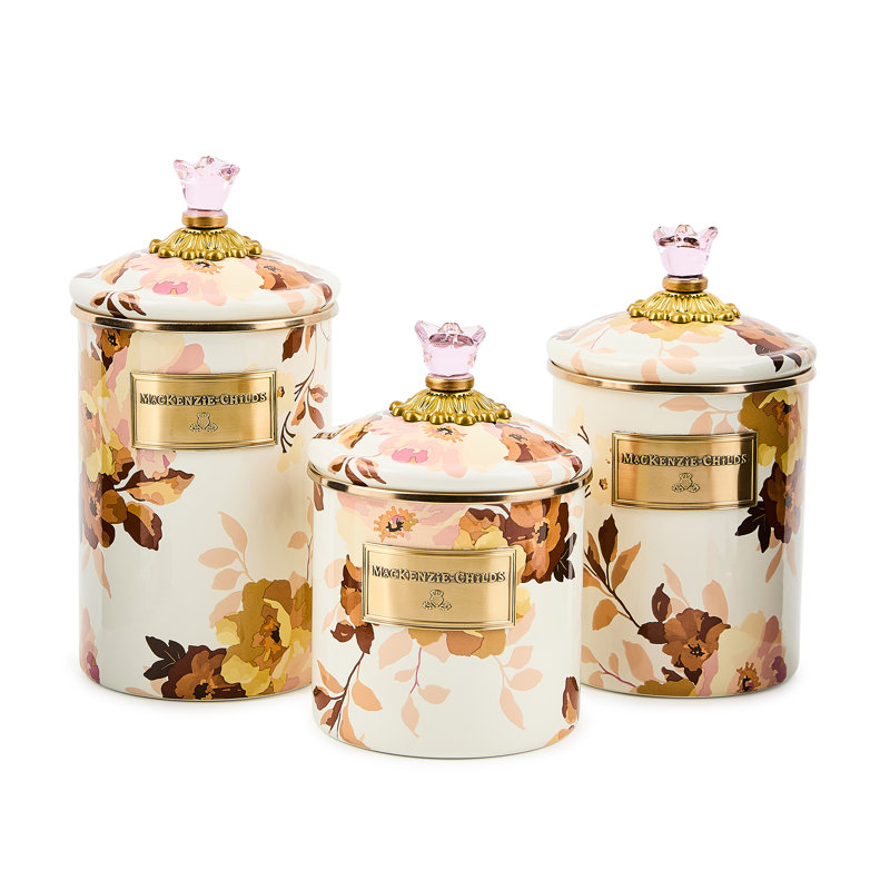 Mocha Check Wild Rose Brown Medium Canister, White
