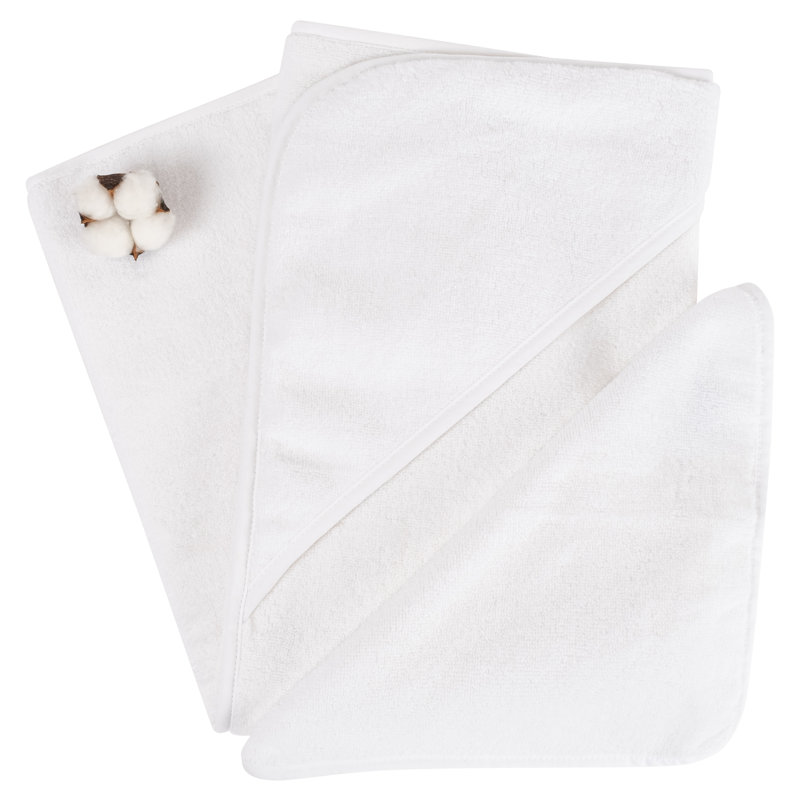 100% Cotton Soft Fluffy Hooded Baby Bath Towel Set 8 Piece, White