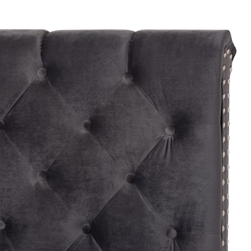 Lit tapissier capitonné standard à profil bas Colleyville, Gris foncé, Double
