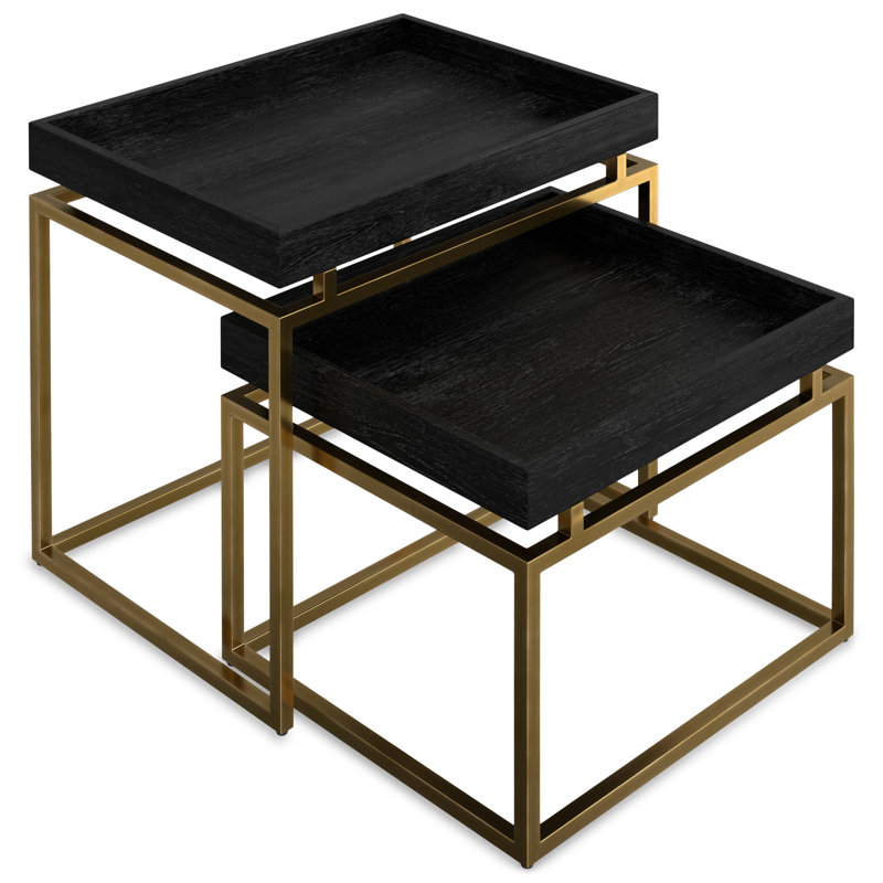 Macy 20"W 2-Piece Solid Mango Wood Nesting Table Set with Metal Frame