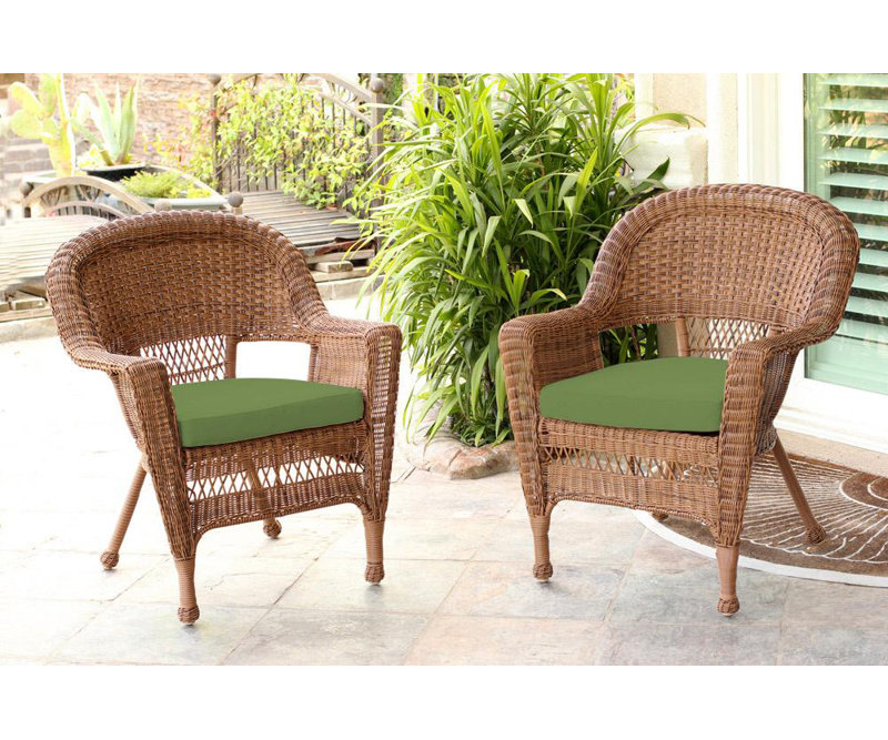 Chaise de patio avec coussins Burrowes, Miel, Vert chasseur