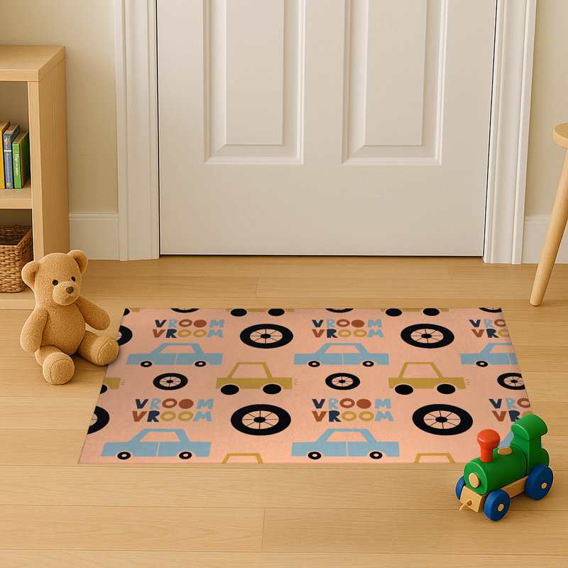 Vroom vroom Colourized Indoor Doormat, Peach/Gold/Orange, 24" W x 36" L