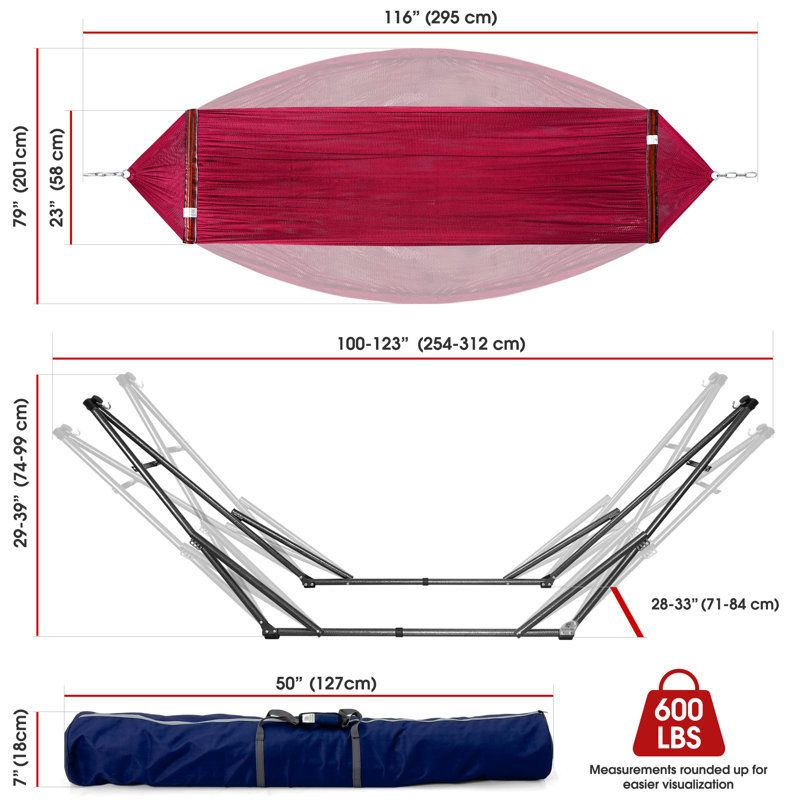 Tranquillo Red Polyester Double Hammock with Adjustable Stand