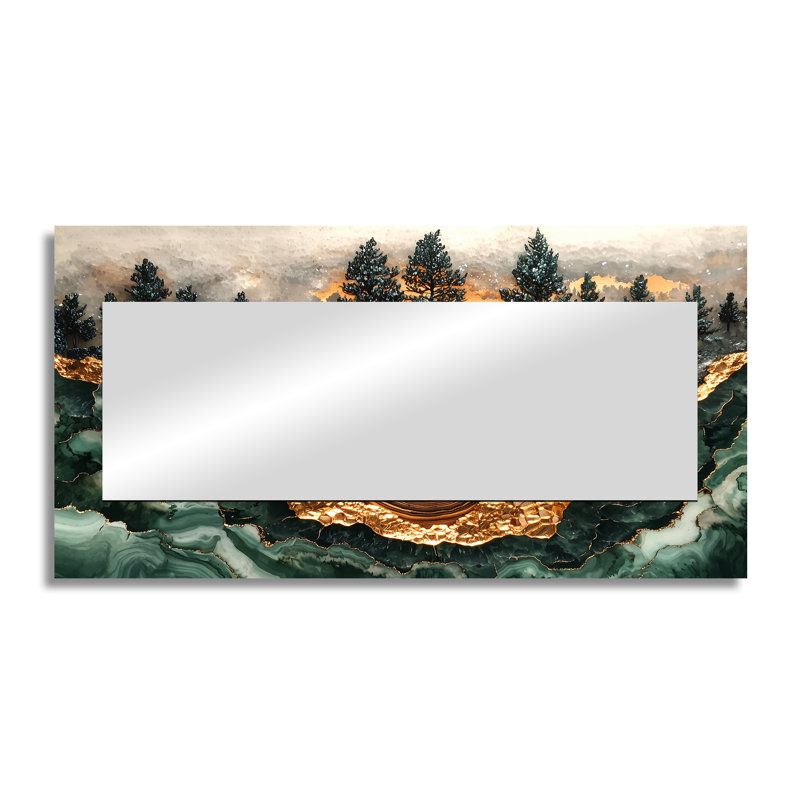 Forêt de pins, paysage sur Emerald Horizon I - miroir mural décoratif de paysages - imprimé sur métal, 28 po x 55 po