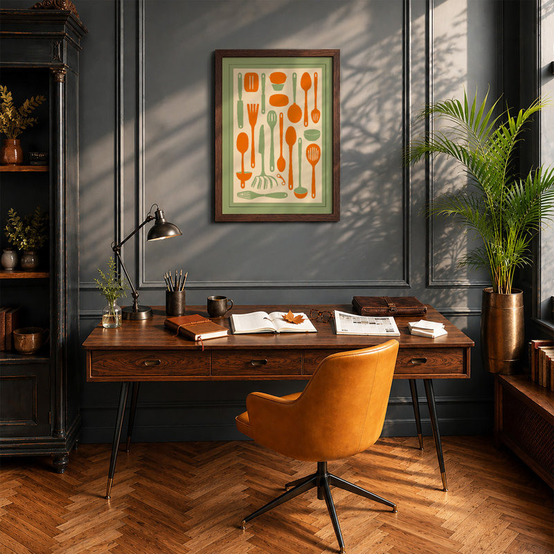 Culinary Order Mid-Century - Framed Print, Walnut, A4 - 29.7 x 21.0 cm