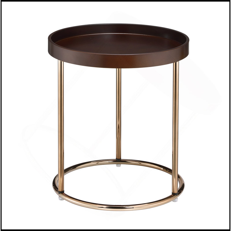 Genoa Round Tray Table With Metal Frame, Espresso